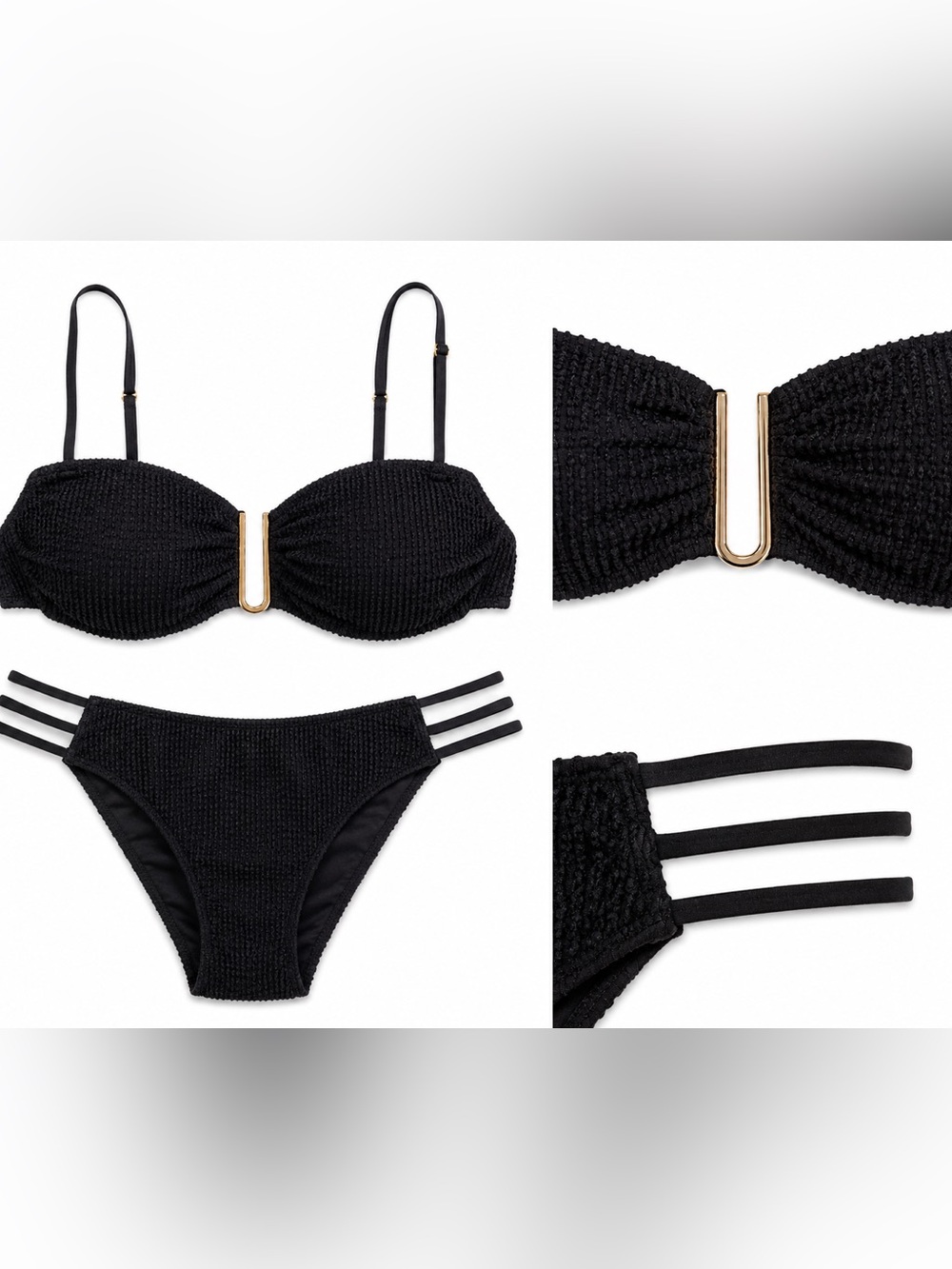 Cupshe Black Textured Bikini Set NWT Size Medium